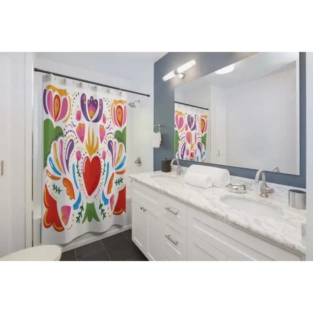 Heart Mexican Shower Curtain Bohemian Art Bath Decor