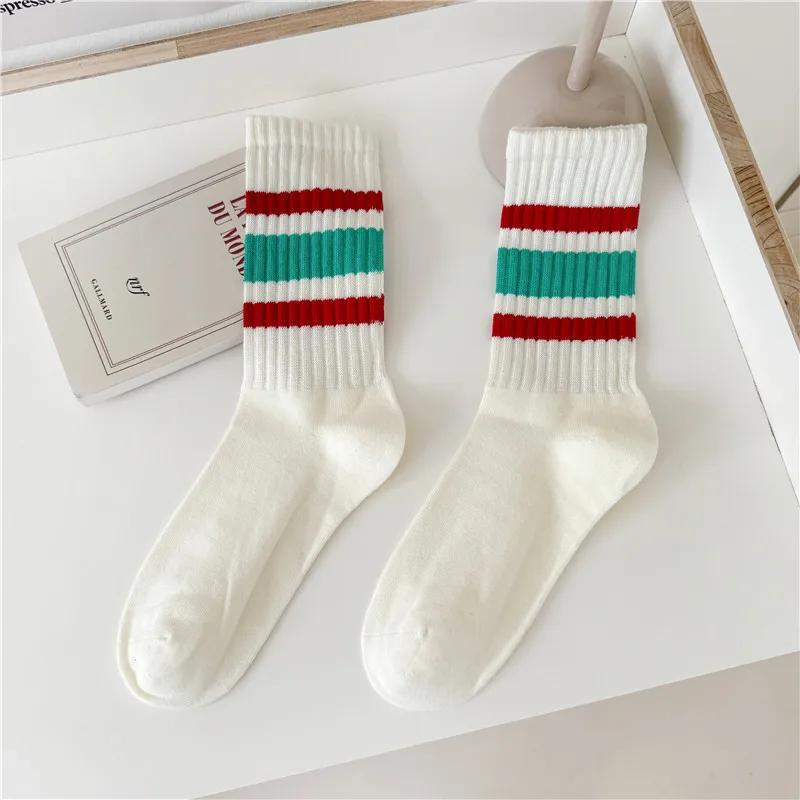Cityboy Men's Striped Basketball Medium Tube Socks Vintage Unisex Women Couple Cottons Japanese Thick Towel Bottom Sports Socks