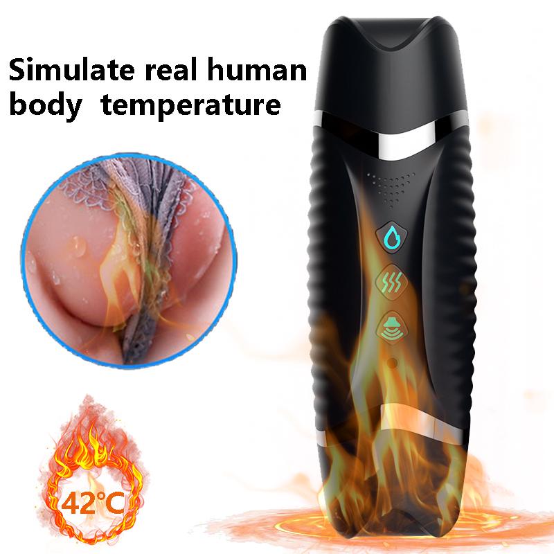 Male Masturbation Electric Automatic Vibrator Voice Heating Vagina Puss Blowjob for Adult 18 Men Penis Trainer