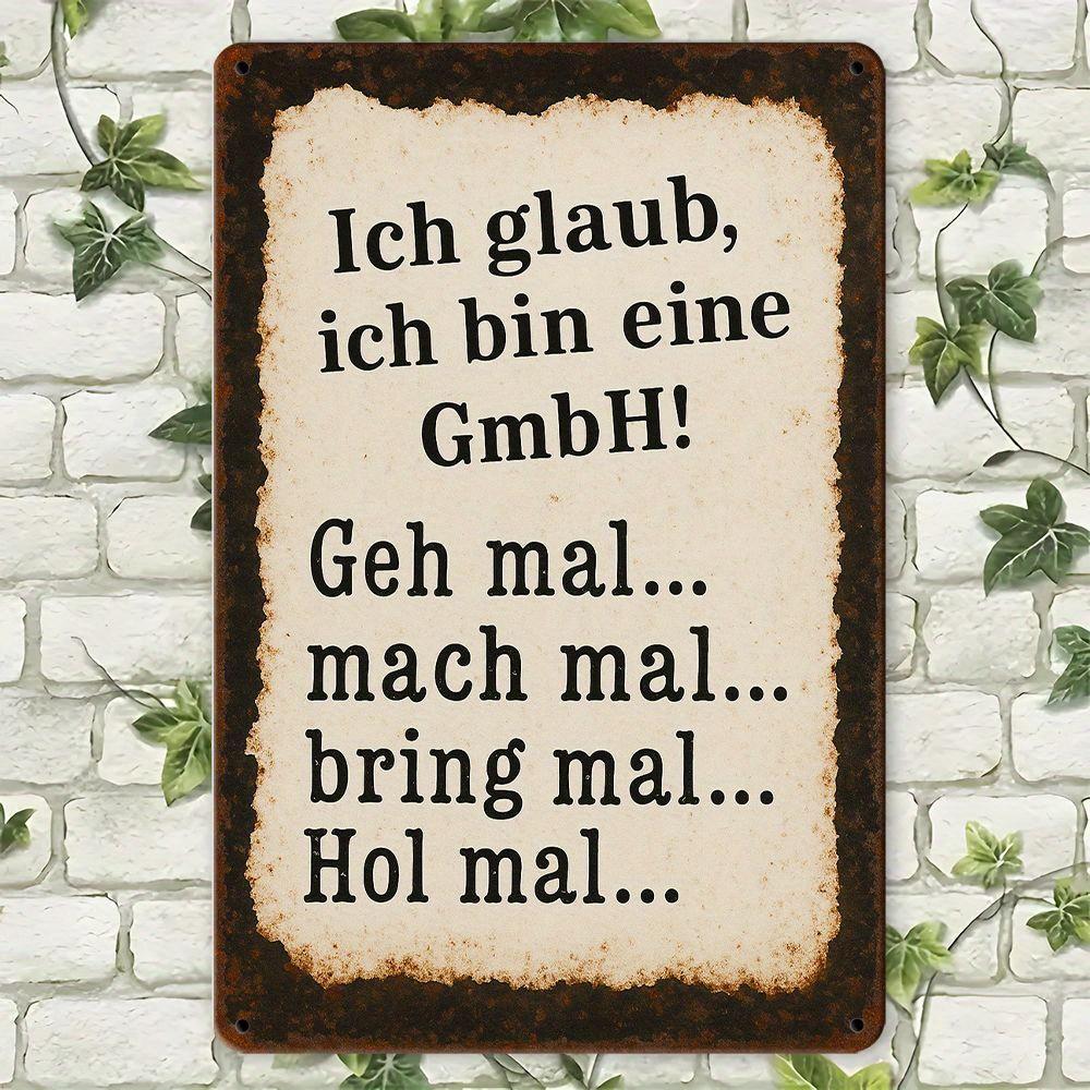 "GmbH" German Humor Sign - 20.32x30.48cm Vintage Metal Decor for Office & Bar