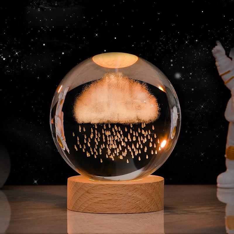 6cm 3D Crystal Ball Crystal Planet Night Light Laser Engraved Solar System Globe Astronomy Birthday Gift Home Desktop Decoration
