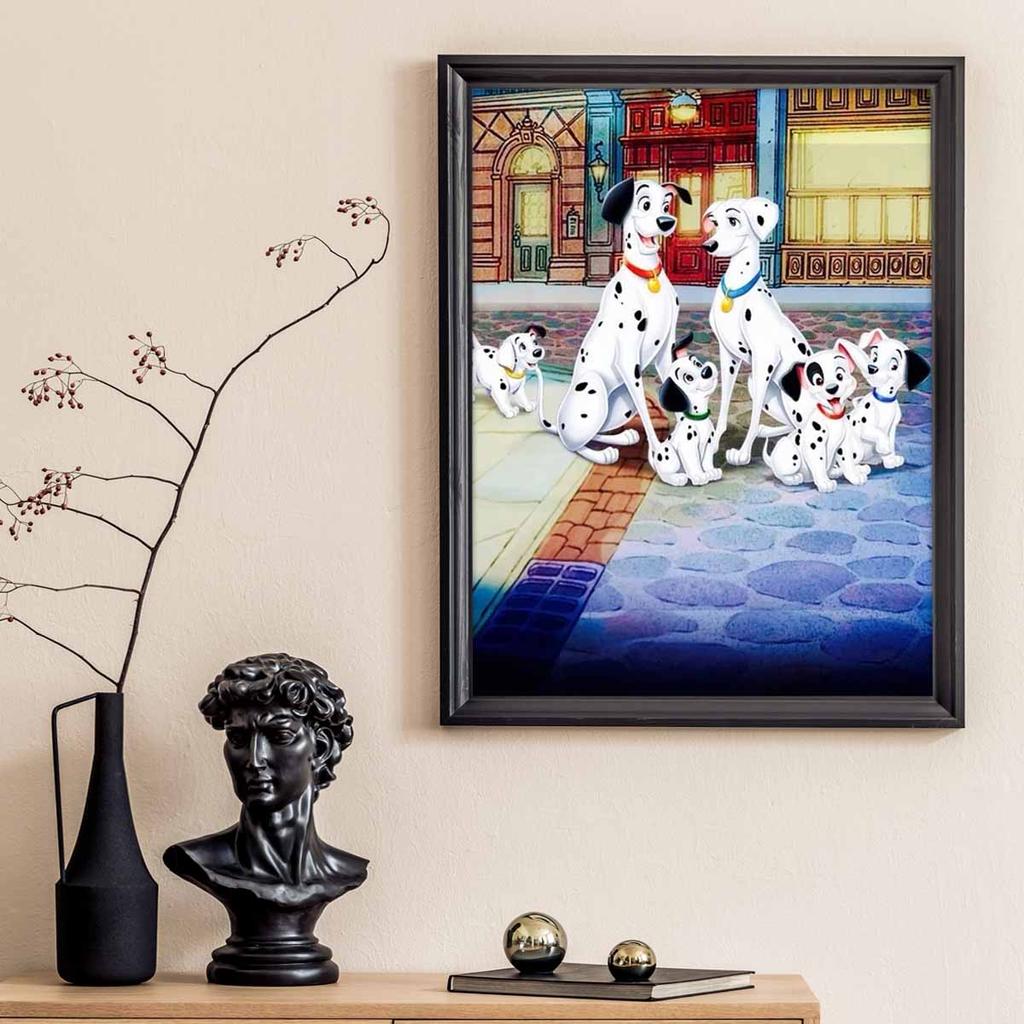 5D DIY Diamond Art Painting Kits for Adults, The Puppy Family On The Street Full Round Crystal Diamond Kits for Beginner for Home Wall Decorate