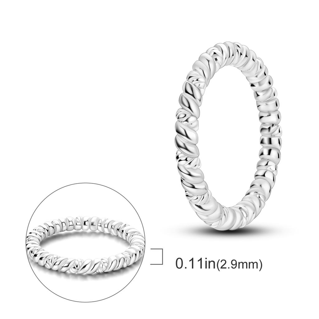 925 Sterling Silver Simple Zirconium Ring Twisted Cord Finger Ring Beaded For Women Luxury Fine Jewelry Gift Party