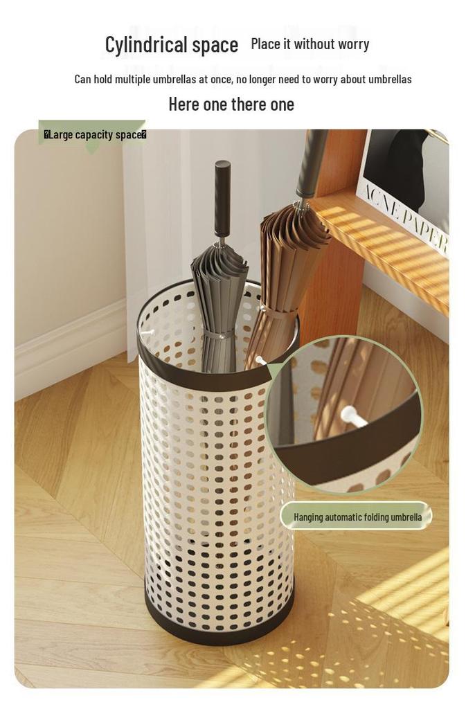 Minshuku Café Home Rattan-Style Umbrella Stand, Cream