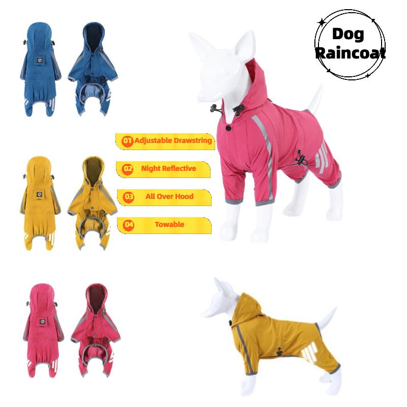 Rain Pet Dog Coat Outdoor Clothing Puppy Jacket Hooded Towable Reflection Night
