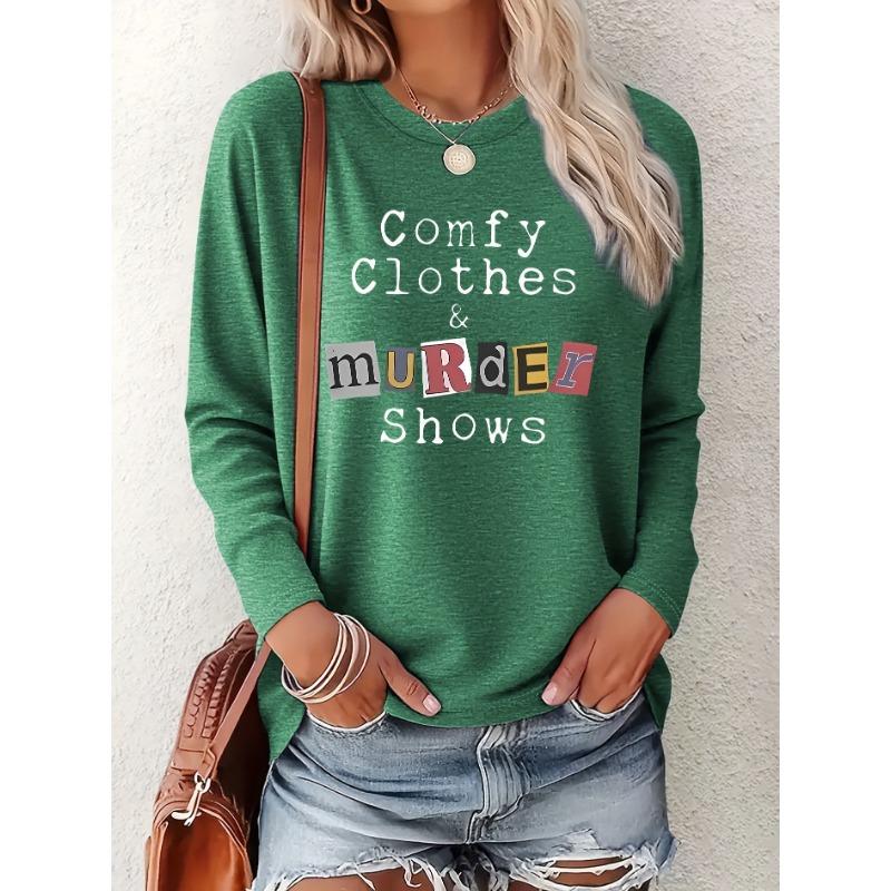 Women's long-sleeved printed round neck casual fashion sports top