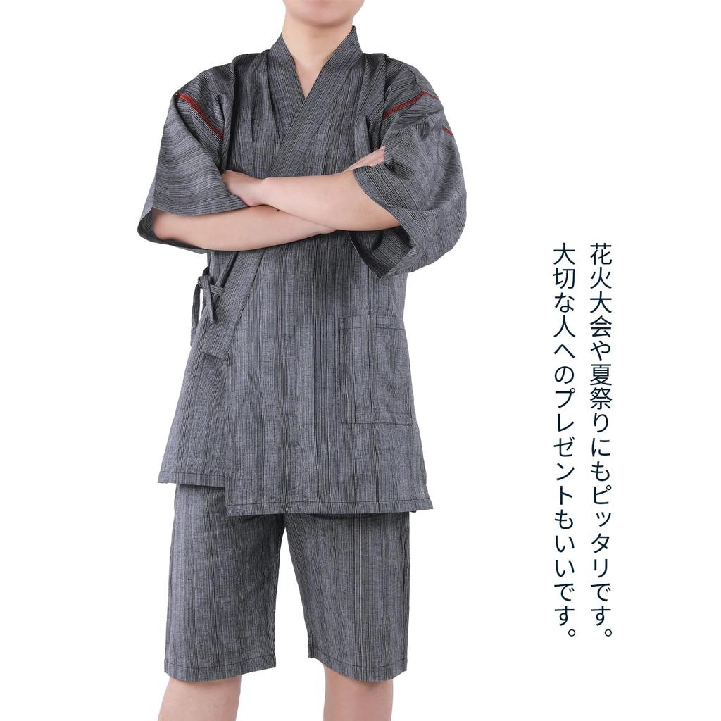 YUKITAC Men's Jinbei (Jacket) in Black, Green, and Gray, Sizes M/L/LL, 100% Cotton, Perfect for Fireworks and Summer Festivals (E, M)