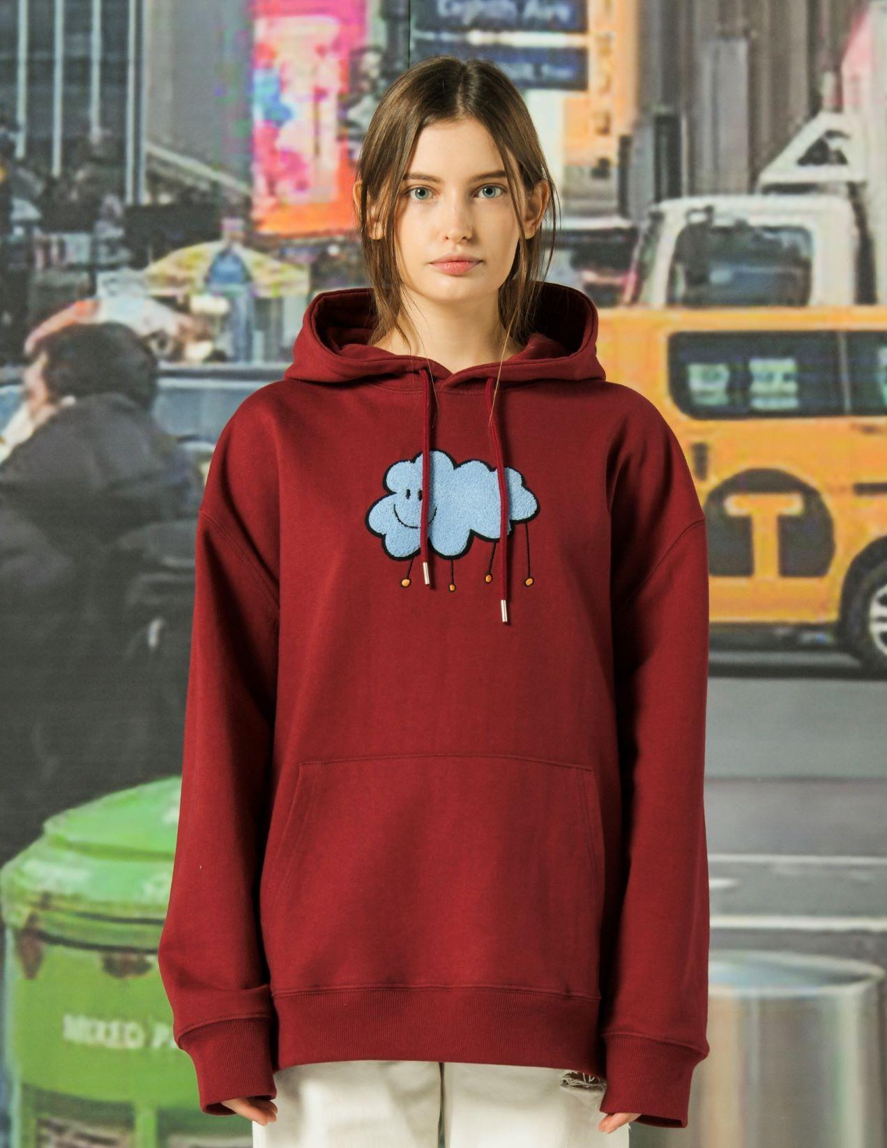Dominant Cloud Boucle Embroidered Oversized Hoodie_Burgundy S