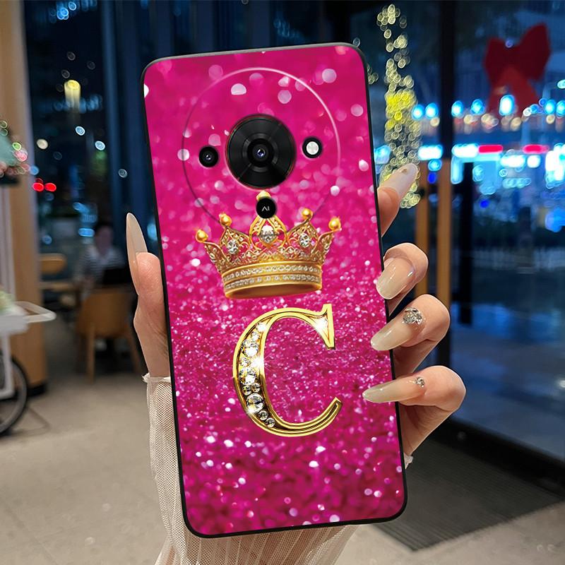 Elegant Simple Crown Initial Letter Case For ZTE Blade A76 5G Soft Silicone Black Case Shockproof Shell ZTE Blade A76 5G Casing