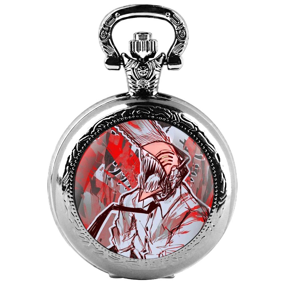 

Chainsaw Chain Design Glass Dome Quartz Pocket Watch with Chain Fashion Accessory Arabic Necklace Pendant clock Men Women Gifts