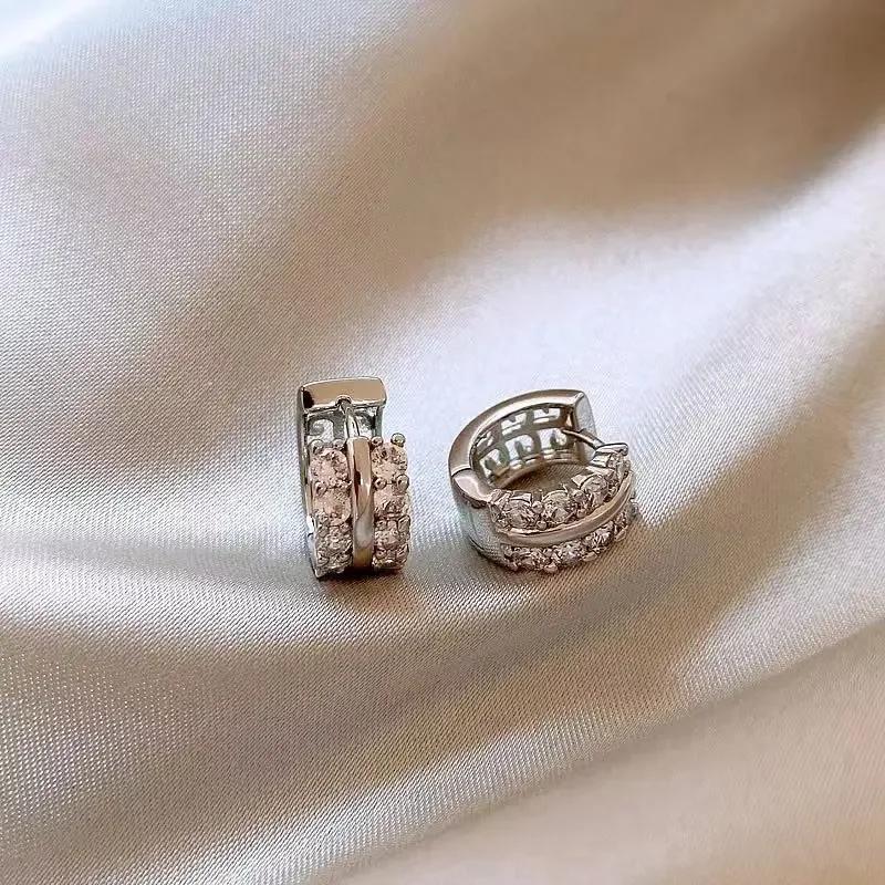 Gold Color Plated Stainless Steel Round Circle Earrings for Women Fashion Cubic Zirconia Hoop Earrings Jewelry Pendientes Mujer