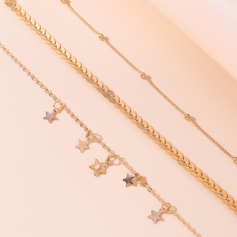 3pcs Gold Color Anklets Chain for Women Girls Multiple Layers Star Ankle Bracelet Summer Holiday Foot Jewelry Gift