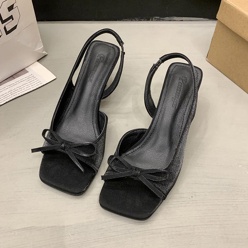 

Французские сандалии в сказочном стиле женские 2025 лето темперамент элегантные цветочные бантики с открытым носком на высоком каблуке шпильке сандалии 35