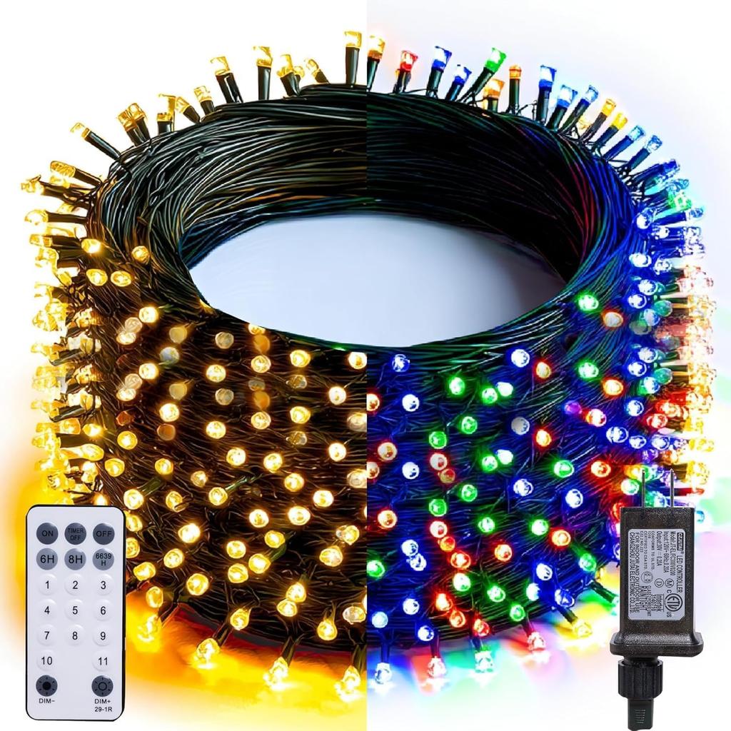 Dazzle Bright Color Changing Christmas Lights, 66FT 200LED Warm White & Multi-Colored Waterproof String Lights with Remote 11 Modes, Christmas