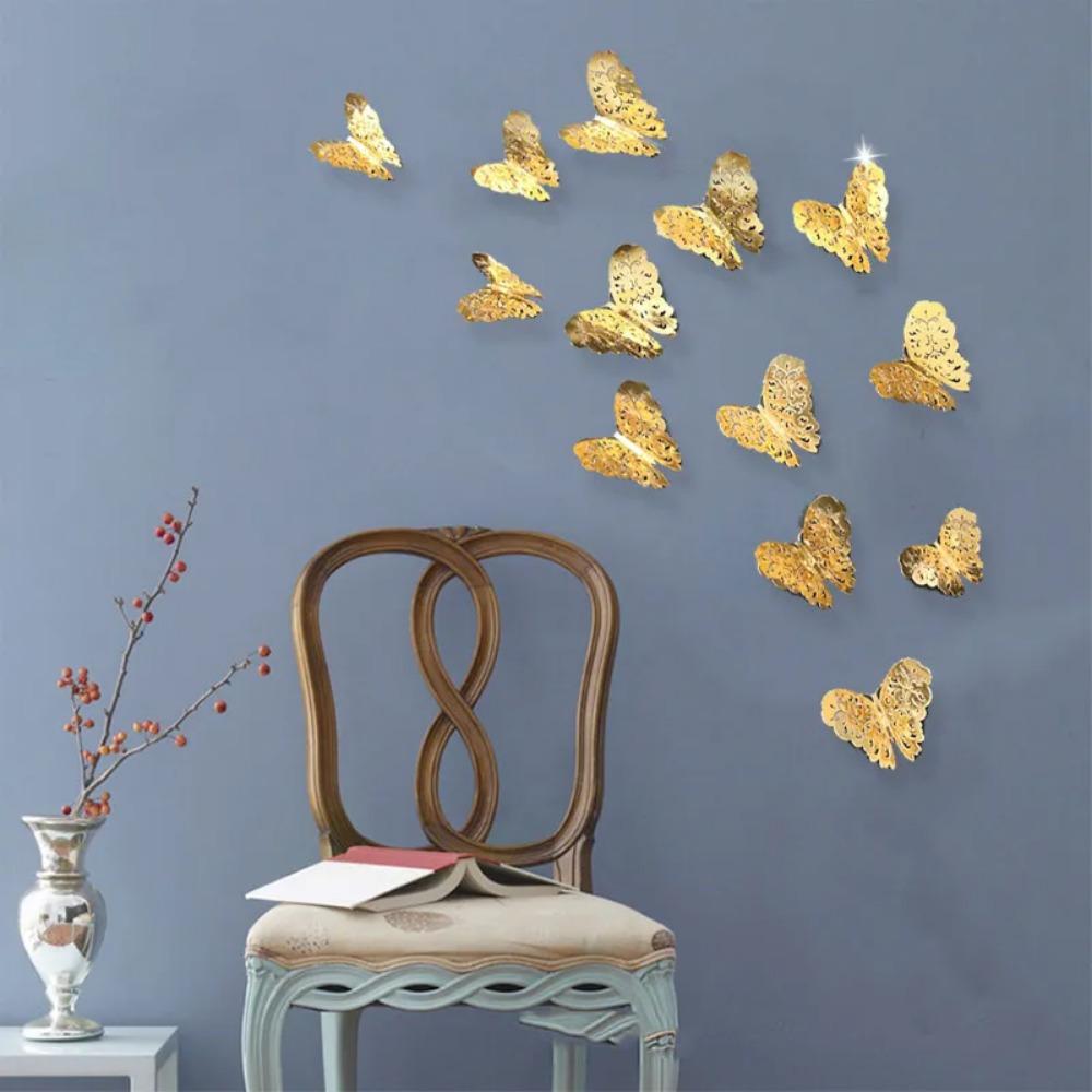 12Pcs Fashion 3D Hollow Butterfly Creative Wall Sticker For DIY Wall Stickers Modern Wall Art Home Decorations DIY Gift