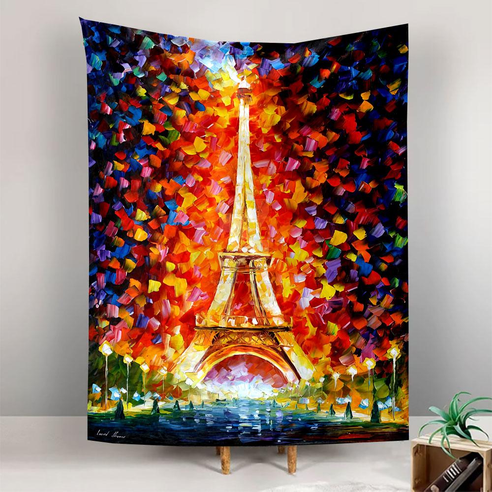 Eiffel Tower Tapestry Wall Hanging, Colorful Paris Oil Painting Art, Romantic Wall Decor for Bedroom Living Room Dorm