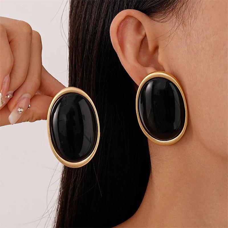 Exaggerated Long Oval Resin Dangle Earrings for Women Ladies Vintage Rhinestone Colored Water Droplet Earrings Jewelry Wholesale