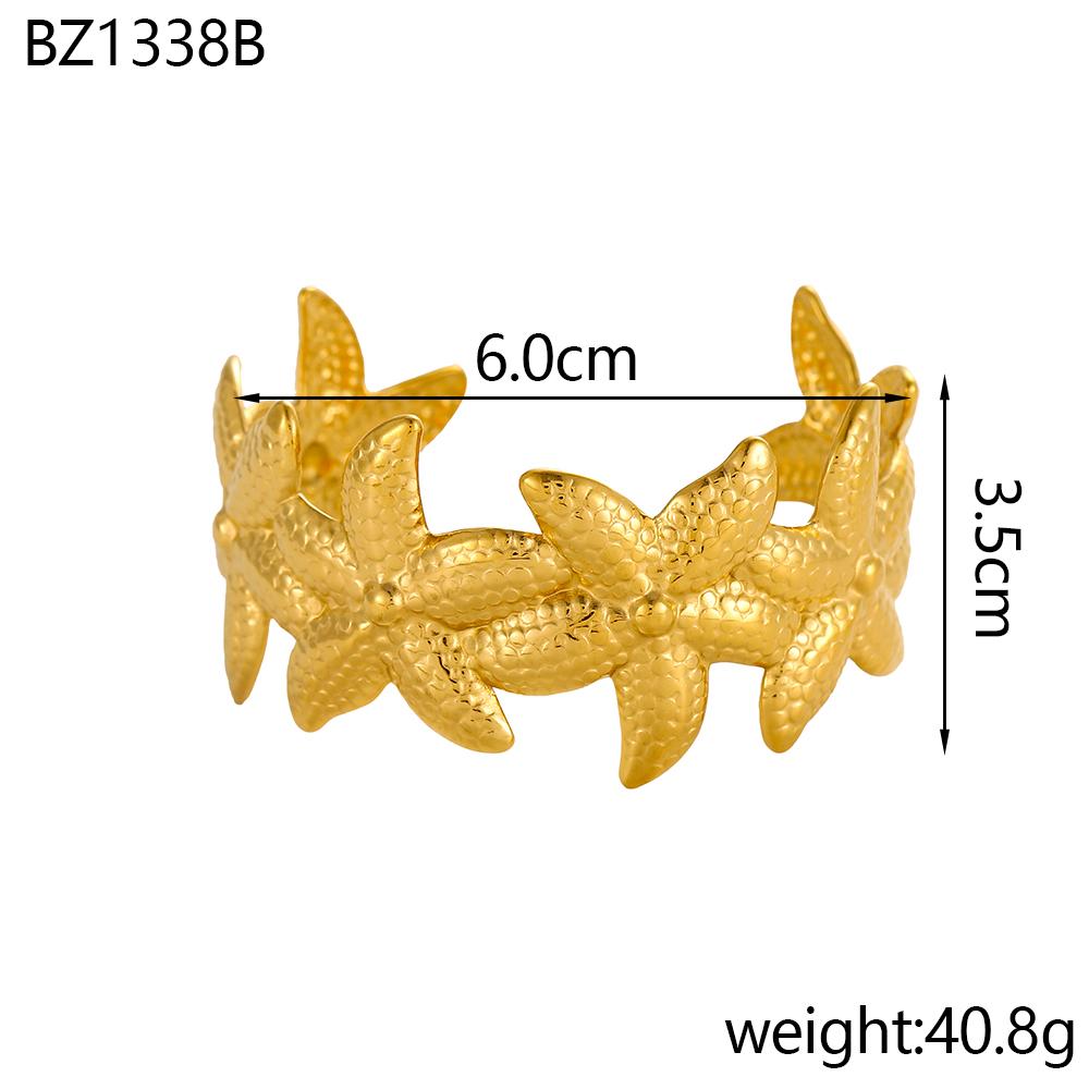 CARLIDANA Fashion Gold Plated Starfish Shell Stud Earrings Open Rings High Quality Stainless Steel Ocean Elements Jewelry Set