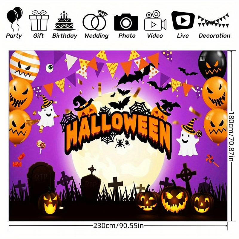 1 Pc 2D Flat Halloween Horror Cemetery Pumpkin Background Cloth Banner - Bat Ghost Jack-o-lantern, No Power Required——sjs