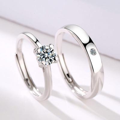 Błyszczący pierścionek dla par z kryształem górskim Luksusowa propozycja ślubu zaręczynowego Regulowany pierścionek dla kobiet i mężczyzn Modna biżuteria na prezent