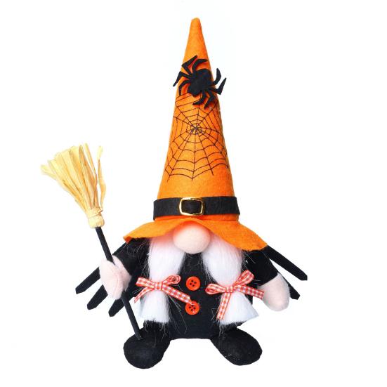 Reusable Festival Tabletop Decor Halloween Gnome Decoration, Spooky Orange Black Spider Web Boo Swedish Tomte Gift for Kids Adults Elf Figurine, Plush