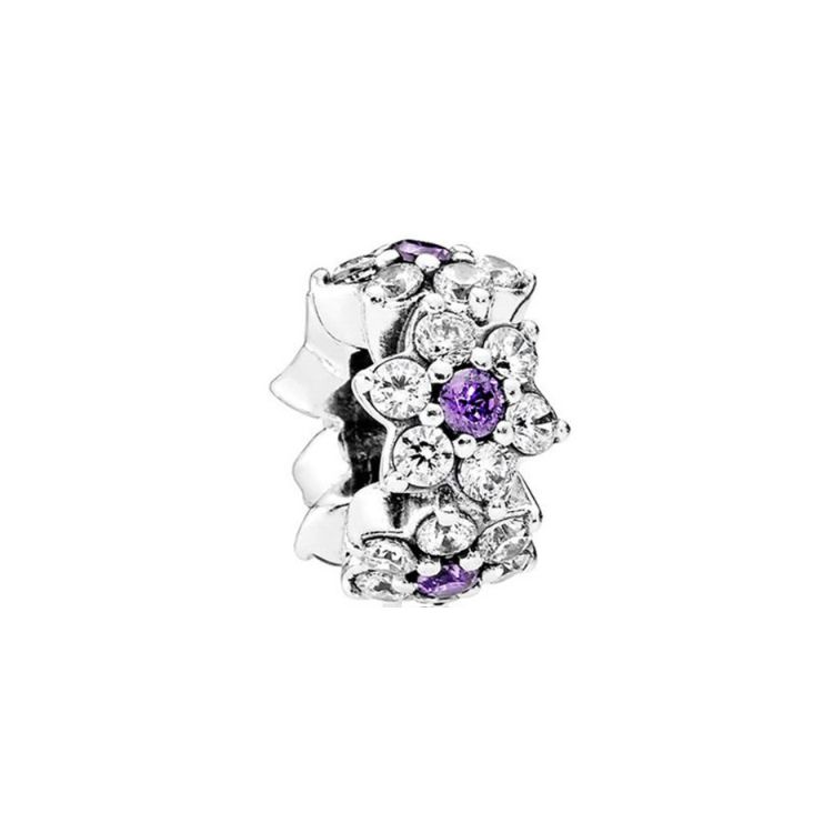 Pandora Purple Forget-Me-Not Spacer Bead Pendant Unisex jewelry Silver 791834ACZ Box,F,Silver/Purple