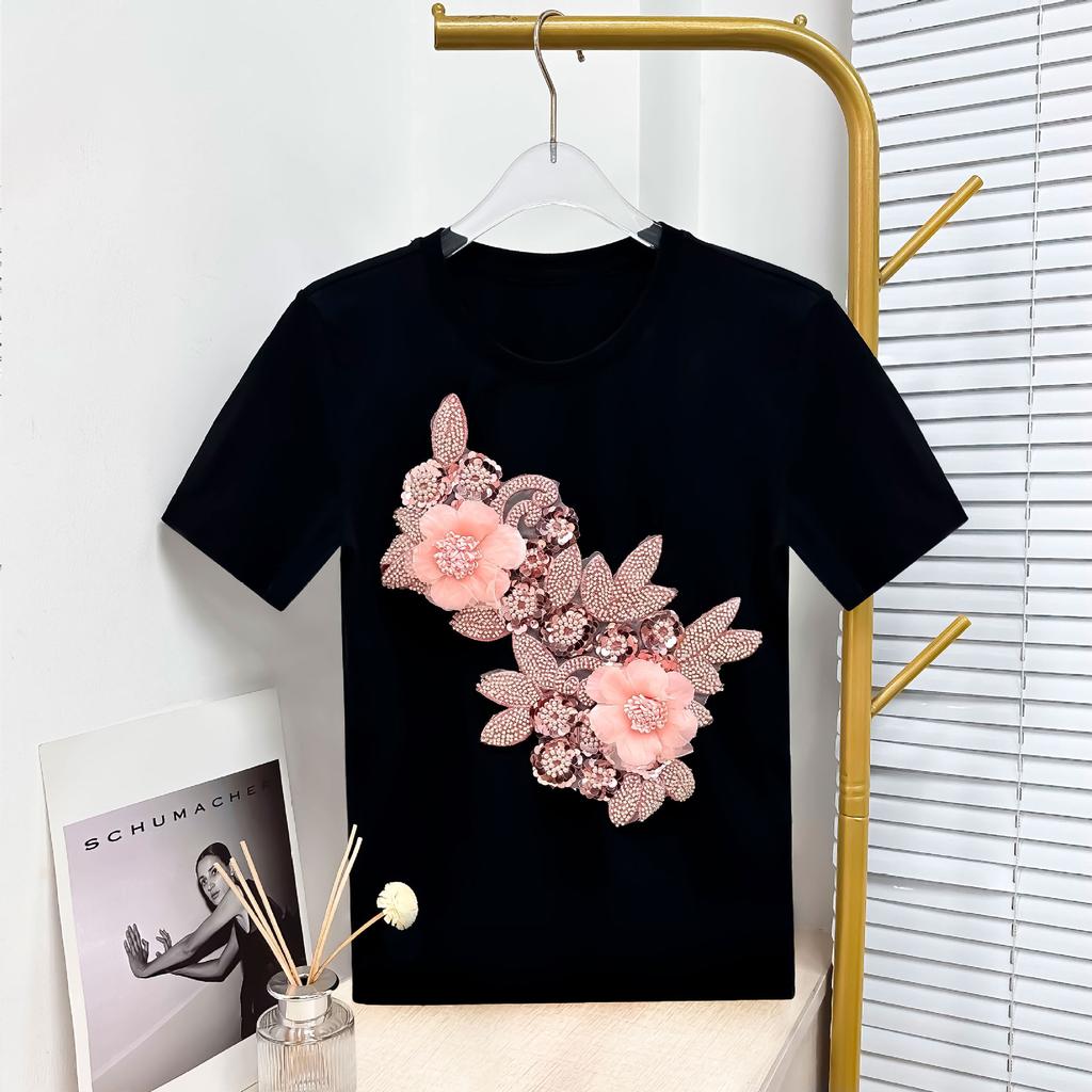 Heavy Industry Pink Beaded Sequins Three-Dimensional Flower Clothing Lace Evening Dress Dance Clothing Decorative Decal Fabric Stickers Accessories