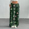 Women's Casual Fashion Printed Elastic Waist Loose Straight Leg Pants With Rope
