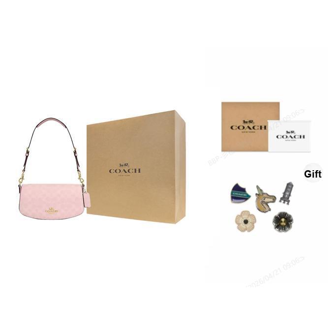 Coach Andrea 24 Logo Coated Canvas And Calfskin Shoulder Bag Medium Women shoulder bag Pink CV973-IMPO