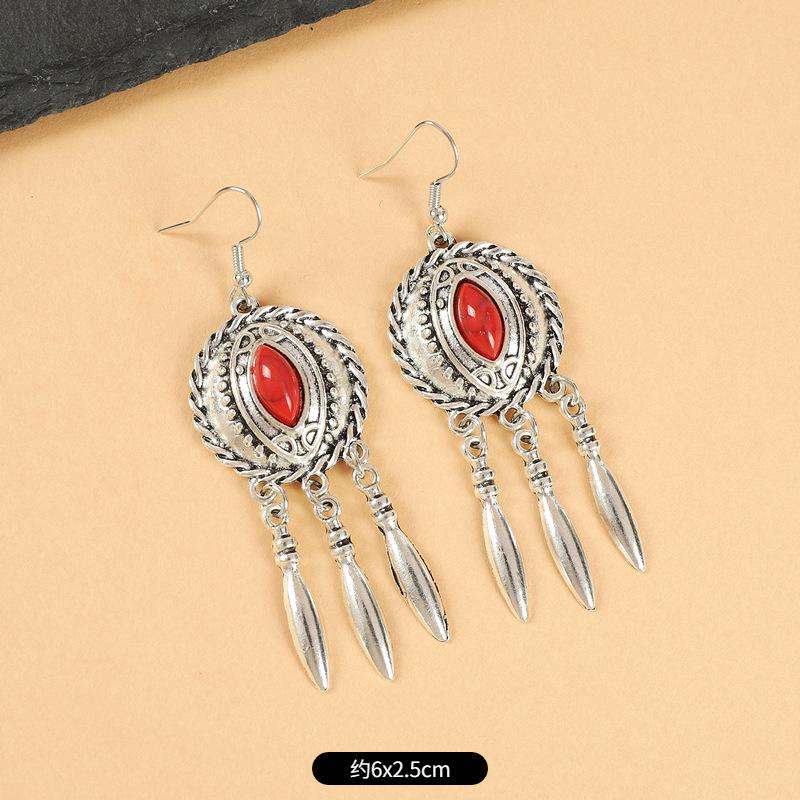 Vintage Miao silver fringed earrings with turquoise long Indian bohemian earrings Exotic earrings