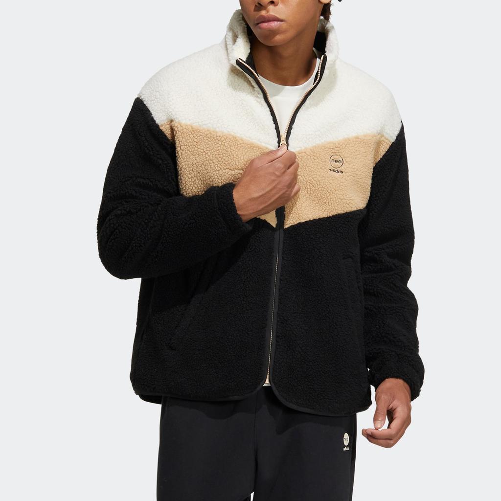 Adidas Neo Logo Print Patchwork Fleece Stand Collar Jacket Unisex Outerwear Multicolor HY9650