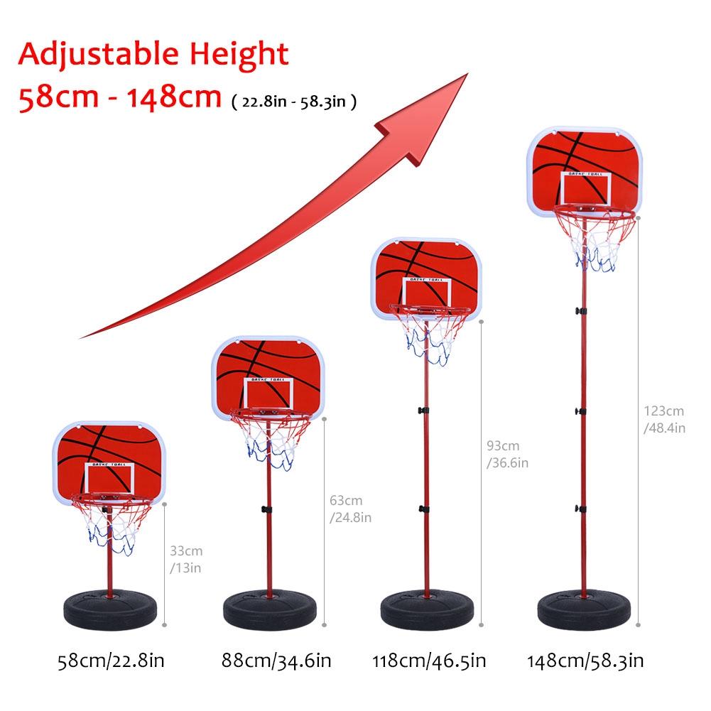 Height Adjustable Basketball Stand System Hoop Backboard Net Kit for Children