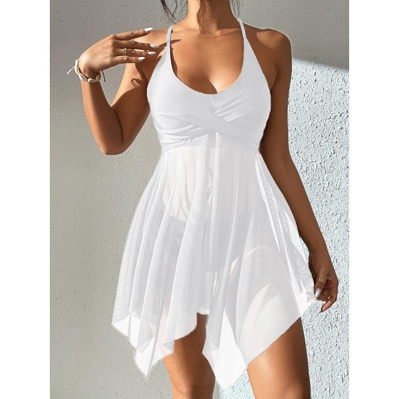Damen S Geteilter Badeanzug Hohe Taille Hose Gekreuztes Oberteil Träger-Badebekleidung