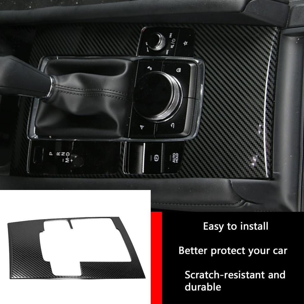 Car Accessories Fit for 2024 2025 Mazda 3 Axela Interior Gear Shift Knob Console Media Panel Cover Trim (Carbon Fiber Style) Stainless Steel 1