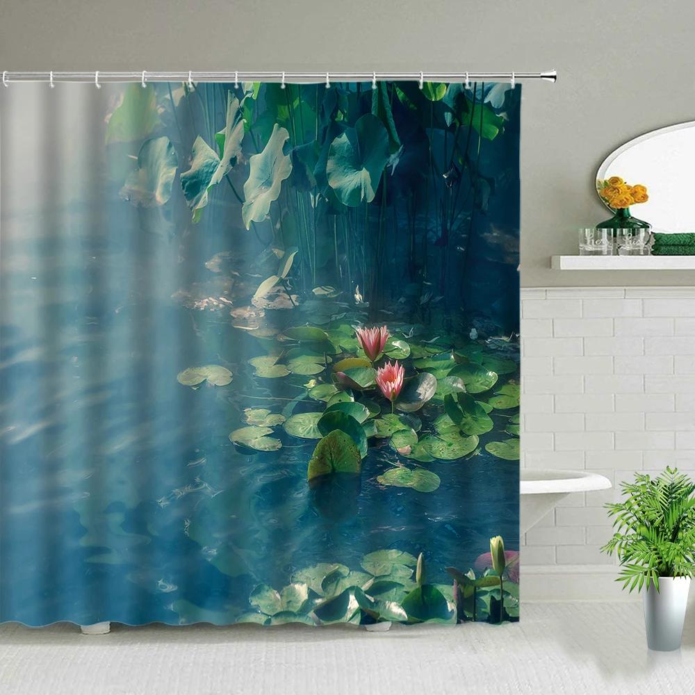 Dream Arch Door Forest Scenery Shower Curtains Ocean Beach Green Leaf Lavender Hot Air Balloon Wolf Bathroom Screen Bath Curtain