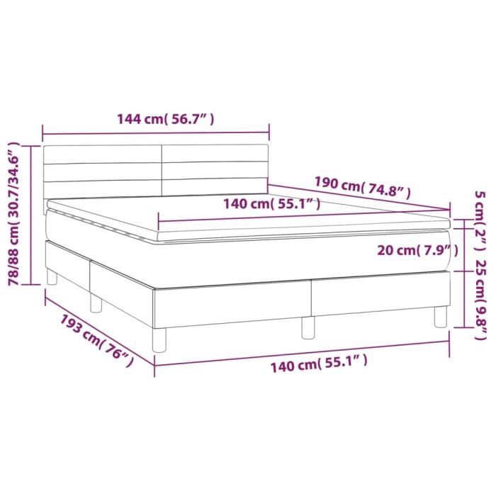 VidaXL Lit à sommier tapissier avec matelas Noir 140x190 cm Velours 3141361