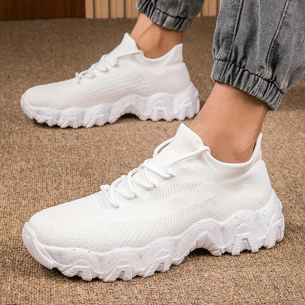 Men'S Casual Sneakers  Breathable Knit Upper Geometric Pattern Lace-Up Closure Durable Rubber Sole Comfortable Fabric Lining for Spring Sports