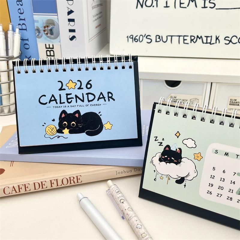 2026 Year Of The Horse Mini Calendars Creative Desk Portable Travel Calendars Cute Cat Pattern Calendar Desktop Decor Ornaments