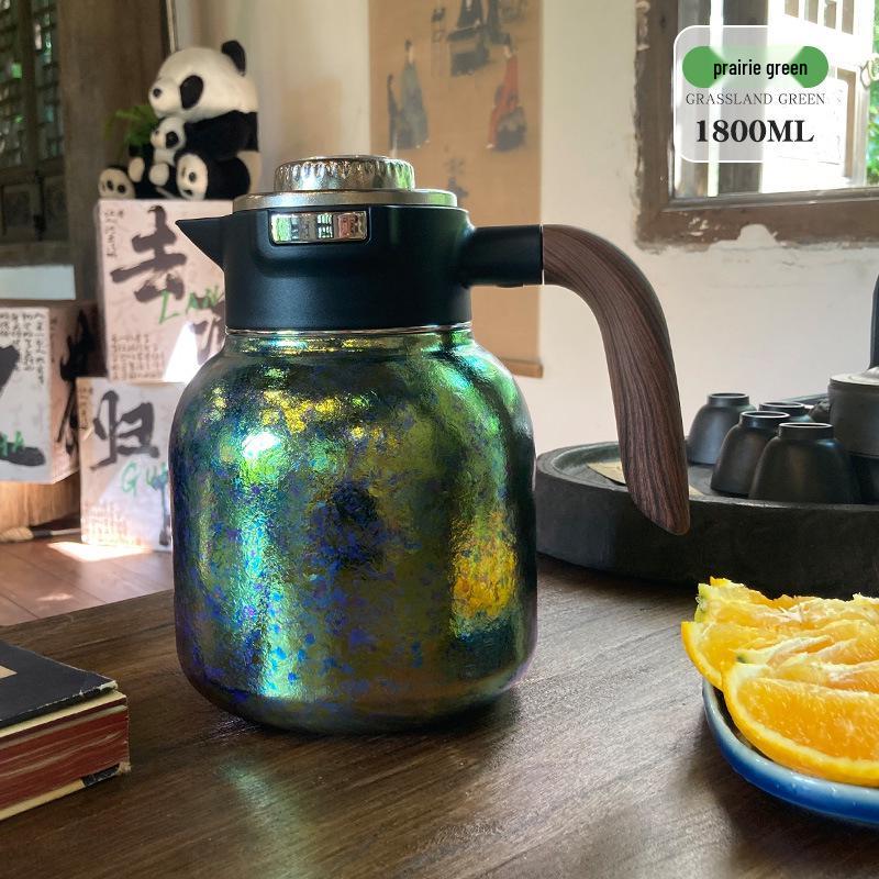 Pure Titanium Insulated Stewing Pot with Handle and Smart Temperature Display for Tea, Coffee, and Water Separation, Large Capacity.