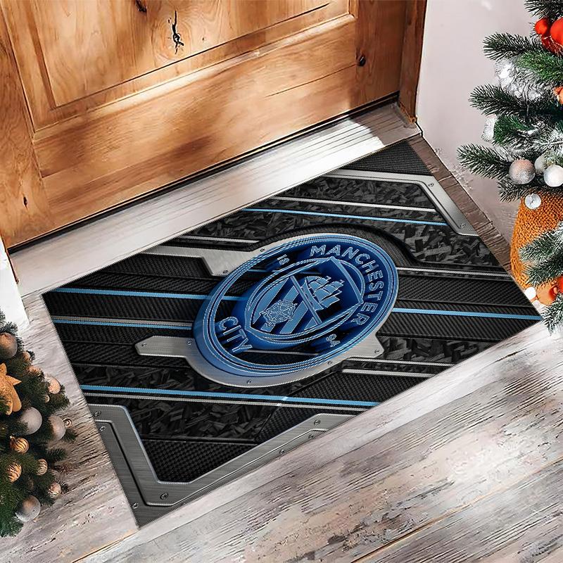 Manchester City Printed Flannel Area Rug Non Slip Soft Polyester Floor Carpet Indoor Decor Mat for Bedroom Living Room Sofa