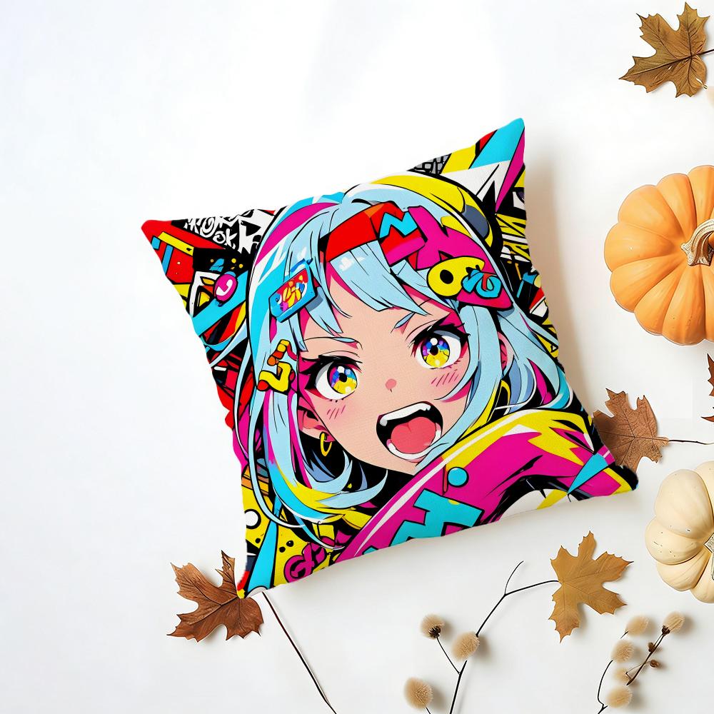 Fashion Pop Art Anime Street Graffiti Cushion Cover Washable Linen Pillowcase Soft for Daily Sofa Bed Home Room Decor