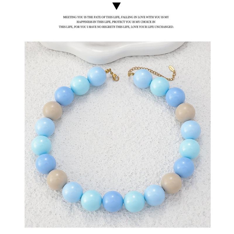 Candy Color Beaded Acrylic Round Bead Choker Necklace For Women Cute Handmade Jewelry