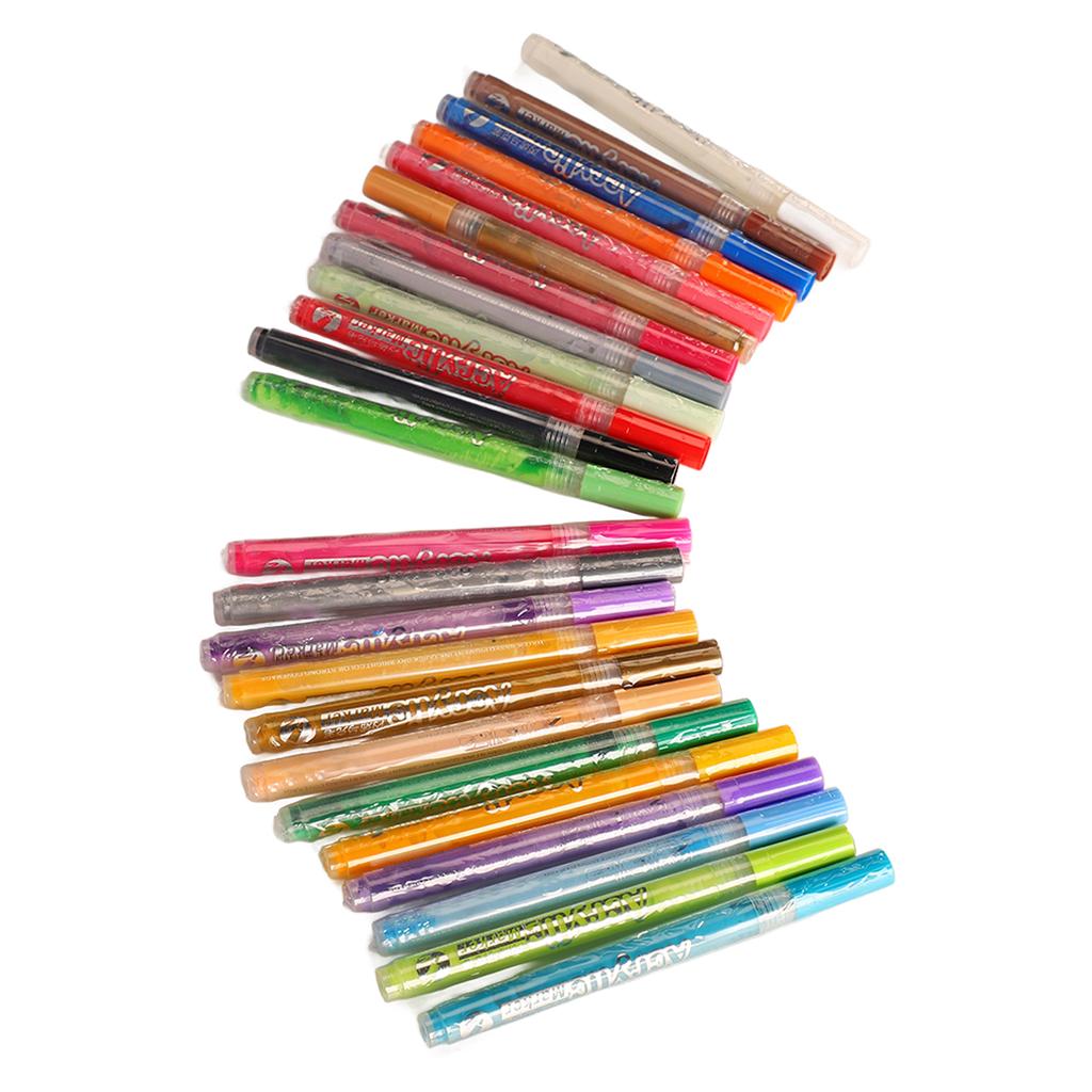 24 Colors Acrylic Pen Set Permanent Odorless Waterproof Acrylic Pens Marker Watercolor Brush Pens Fo