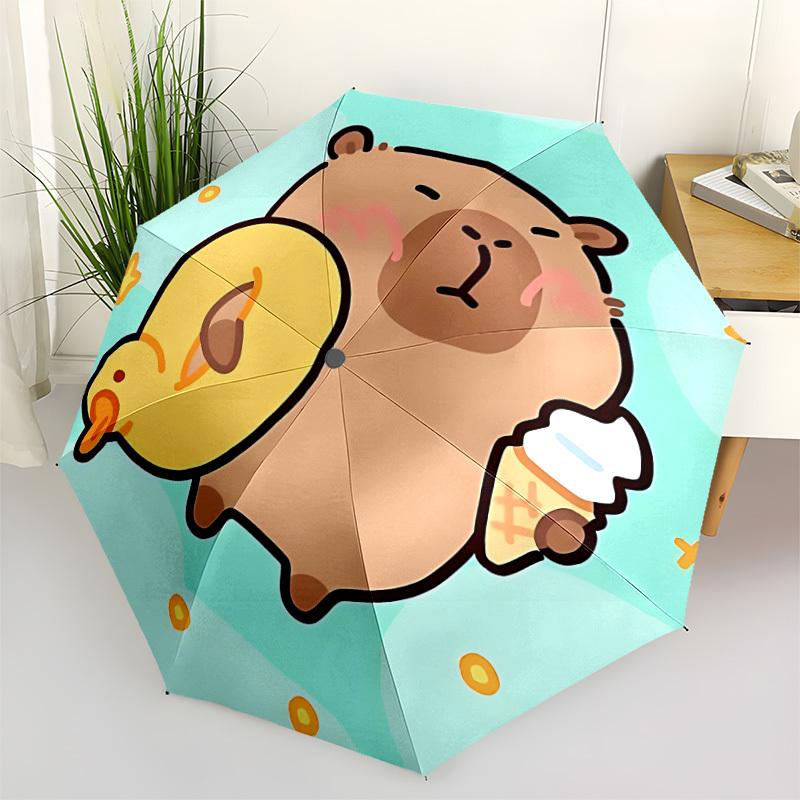 1pc Capybara Automatic Open/Close Umbrella - Compact Travel Umbrella, 8-Rib Heavy-Duty Construction, Ideal Gift, Outdoor Accessory049