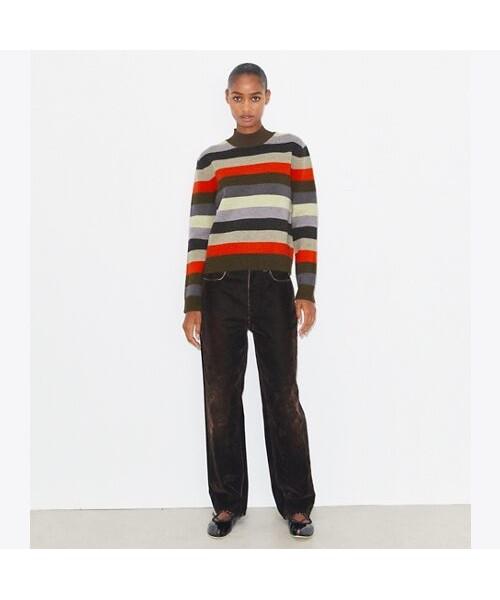 Tolibeochi Wool Turtleneck Sweater - Red Wide Stripe