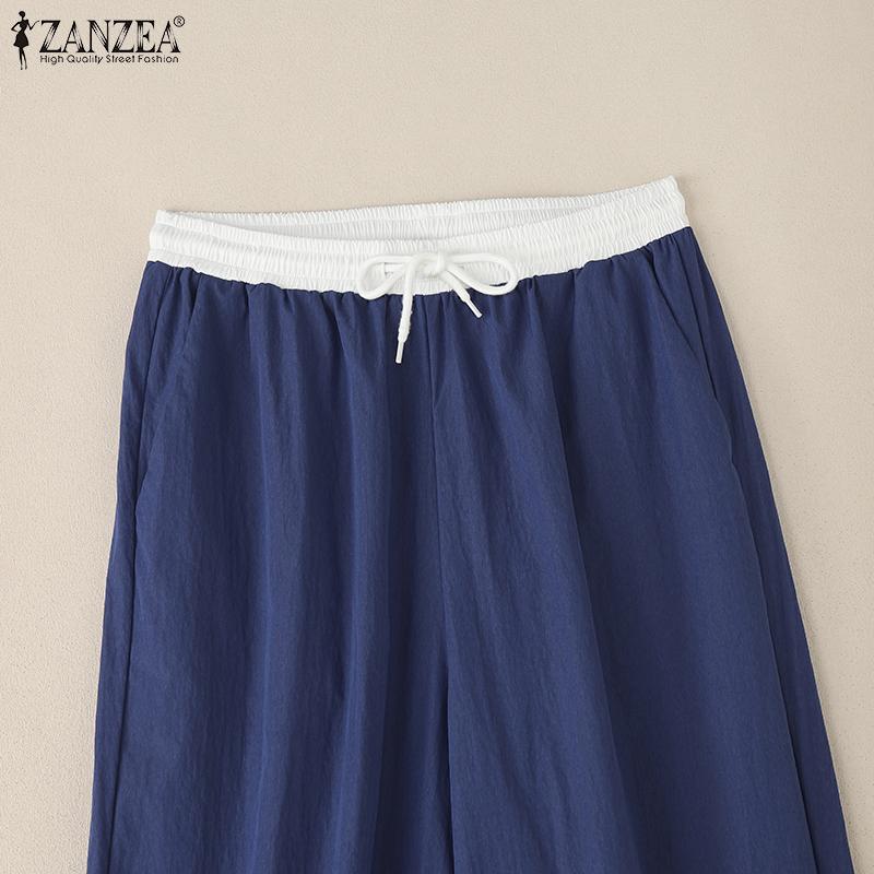ZANZEA Damen Casual Elastischer Bund Kordelzug Lockere Hose