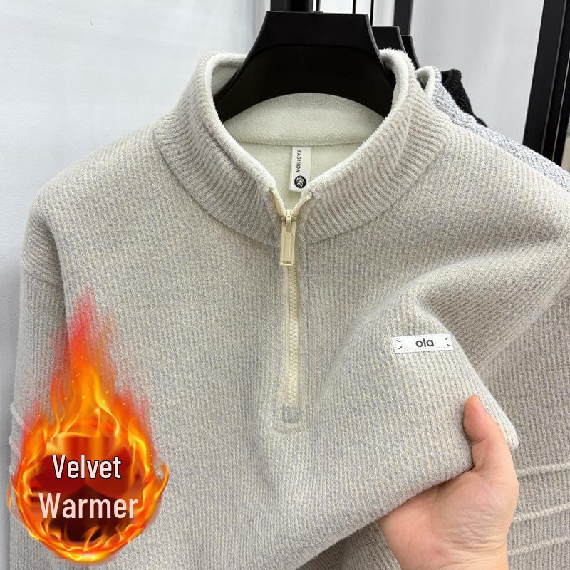 

2025 A/W Ultra-Soft Faux Rabbit Fur Knit Half-Zip Stand Collar Sweater Base Layer XL