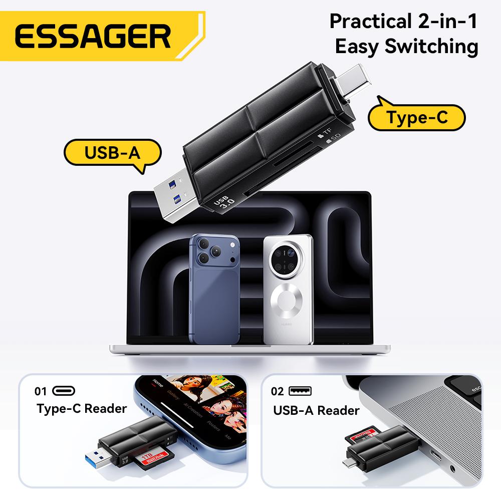 Essager 2 in 1 Card Reader USB A Type-C SD TF Memory Card Adapter for phone PC Laptop Accessories USB 3.0 2.0 SD Card Adapter