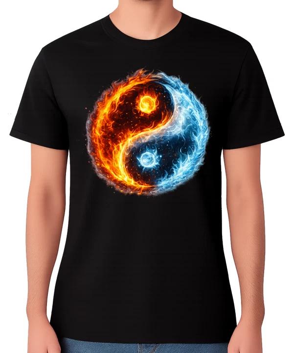 Yin Yang Fire And Ice Balance T-Shirt Graphic Unisex Tee L