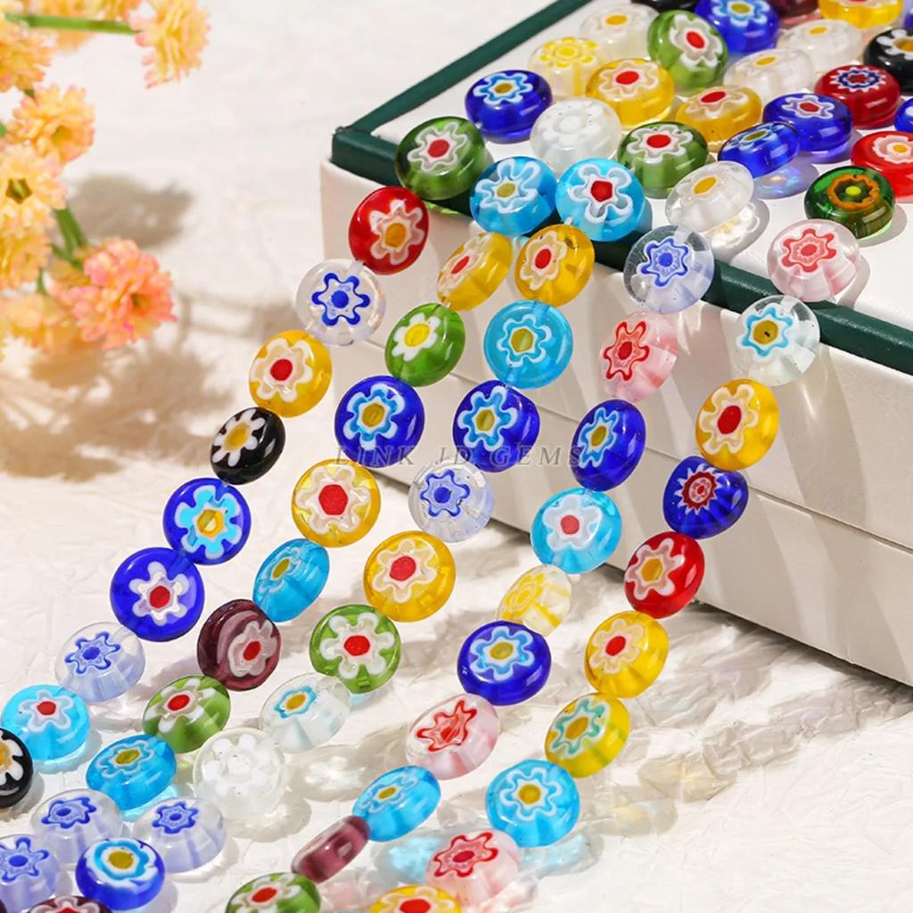 TX24 6/8mm Glass Beads Color Flat Sweet Round Mixed Porcelain Handmade Bracelet Flower Beads Used DIY Accessories Accessory